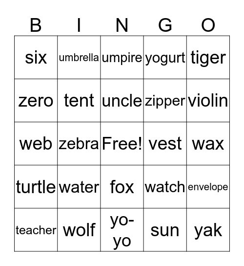 PHONICS 1 UNIT 5-6 Bingo Card