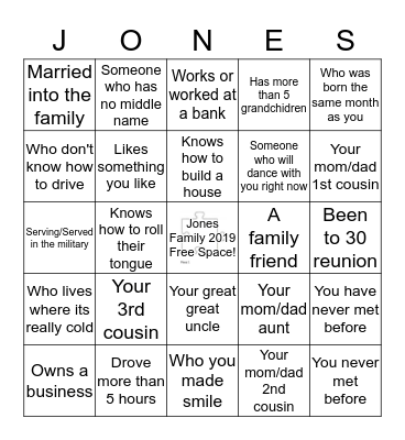 Family Scavenger Hunt Bingo Card