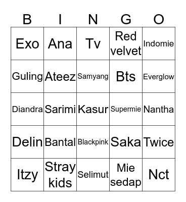 zara >< Bingo Card