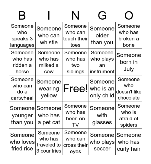 Human Bingo Card