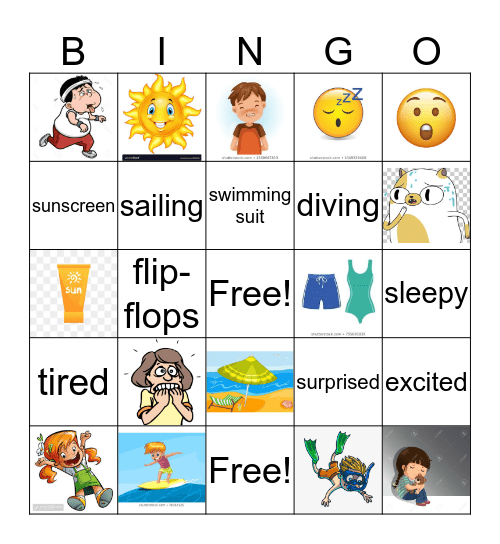 Bingo with Emotions and Summer words Bingo Card