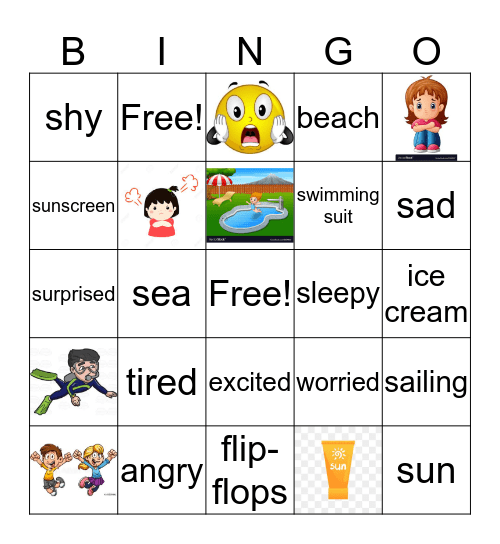 Bingo with Emotions and Summer words Bingo Card