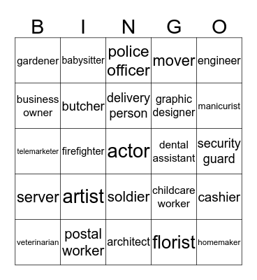 What’s my job? Bingo Card