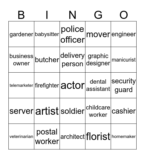 What’s my job? Bingo Card