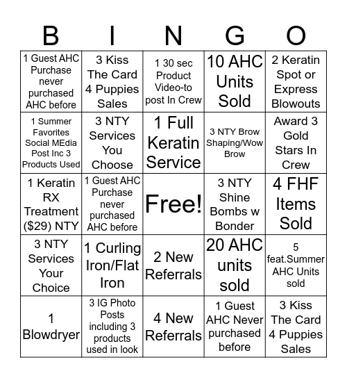 GLAM SQUAD BINGO for $500 Bingo Card