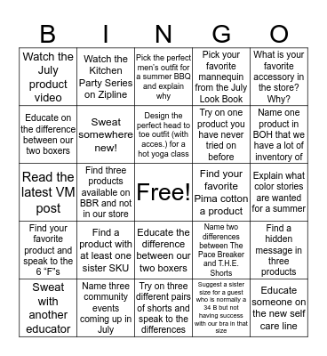 Lululemon Bingo Card