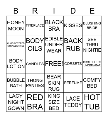 LINGERE SHOWER Bingo Card