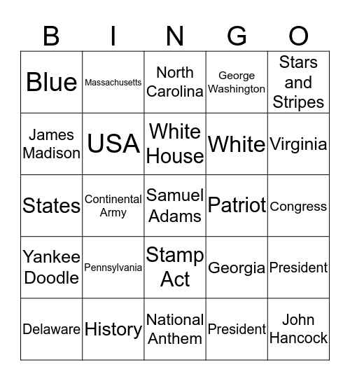 Fourth of July Bingo Card