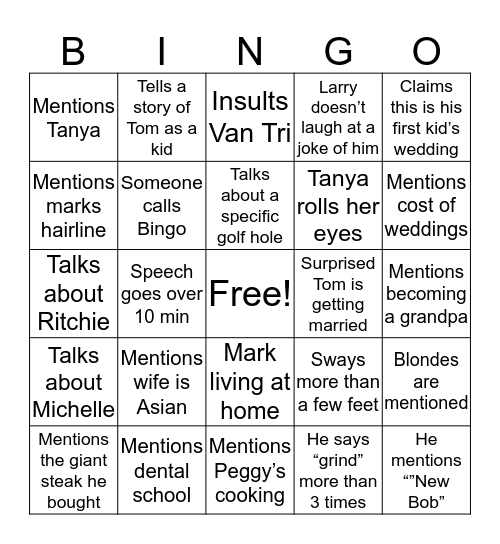 Bob Rutner Bingo Card