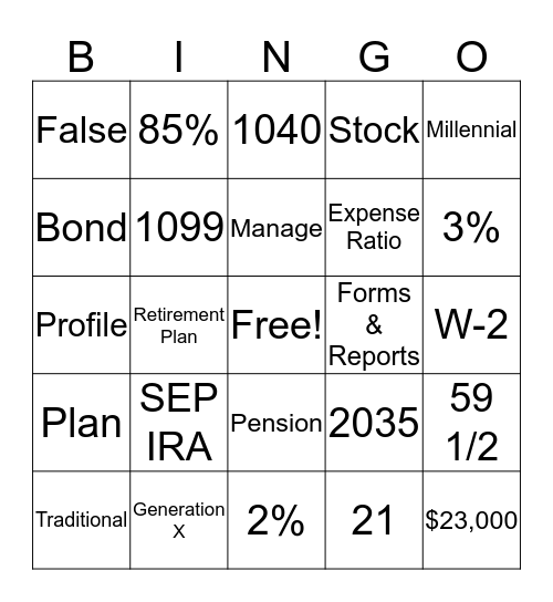 Your 401(k) Bingo Basics Bingo Card