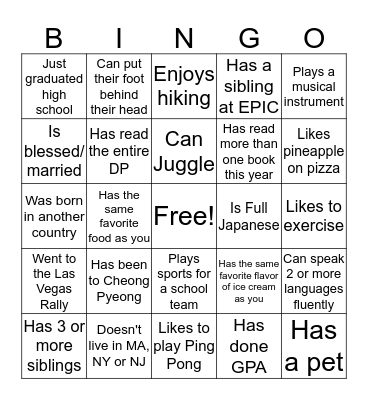 Find someone who... Bingo Card