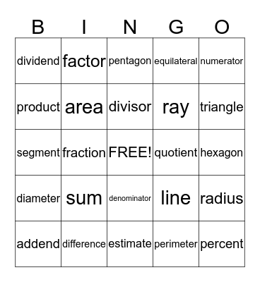 Vocabulary Bingo Card