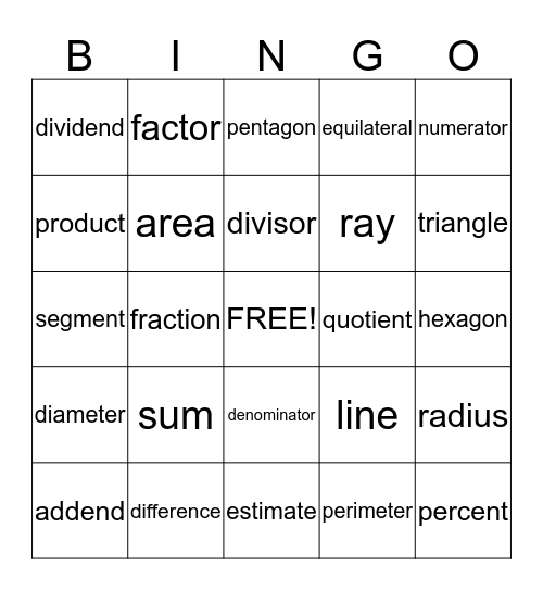 Vocabulary Bingo Card