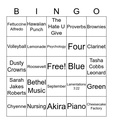 NIA FACTS Bingo Card