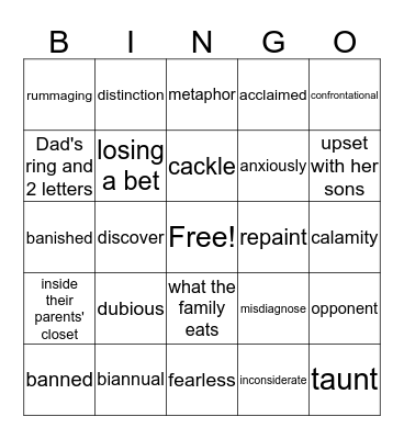 The Crossover Review Bingo Card