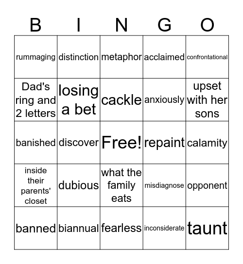 The Crossover Review Bingo Card