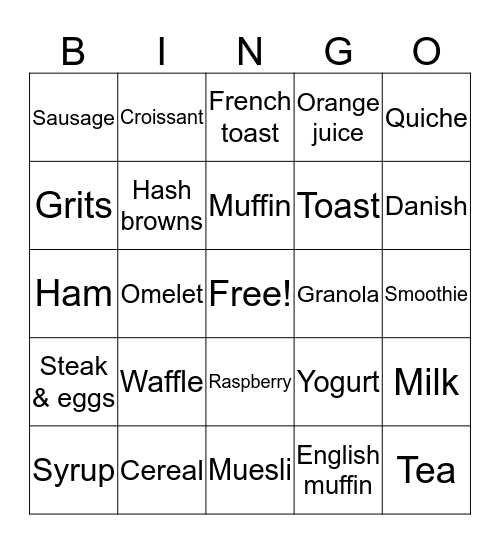 BREAKFAST BINGO  Bingo Card