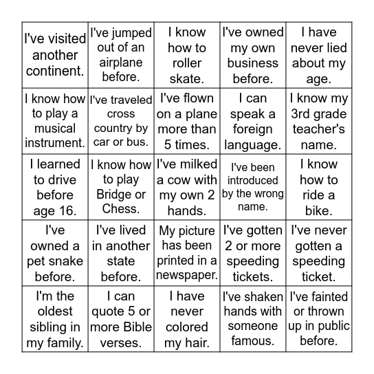 SOME THINGS ABOUT ME... Bingo Card