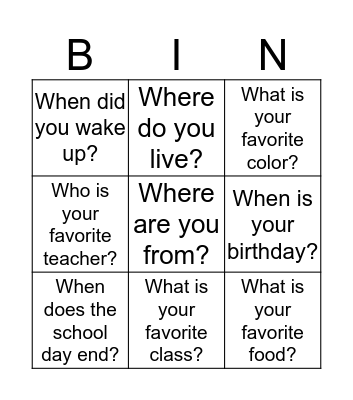 4 W Bingo Card