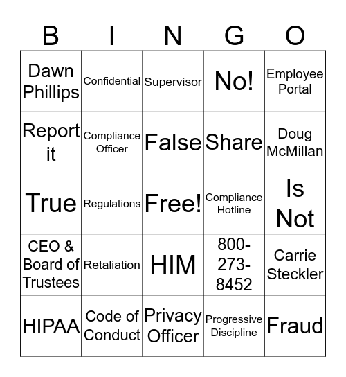Risk and Compliance Bingo Card