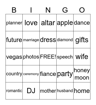 ANESSA'S BRIDAL SHOWER Bingo Card