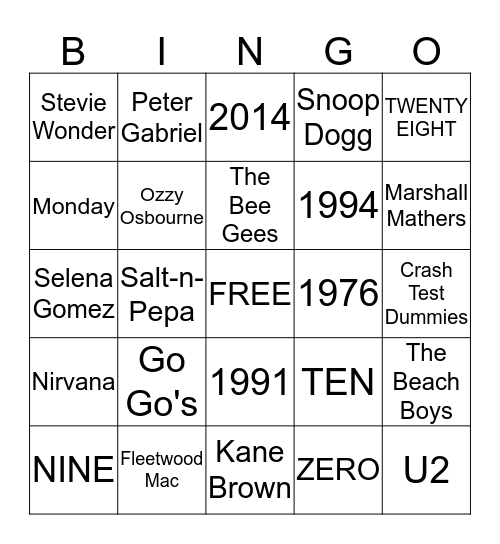 MUSIC Bingo Card