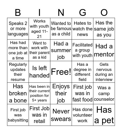 Career Human Bingo Card