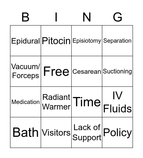 Birth Practices Bingo Card