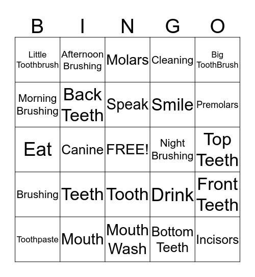 Tooth Brush Bingo! Bingo Card
