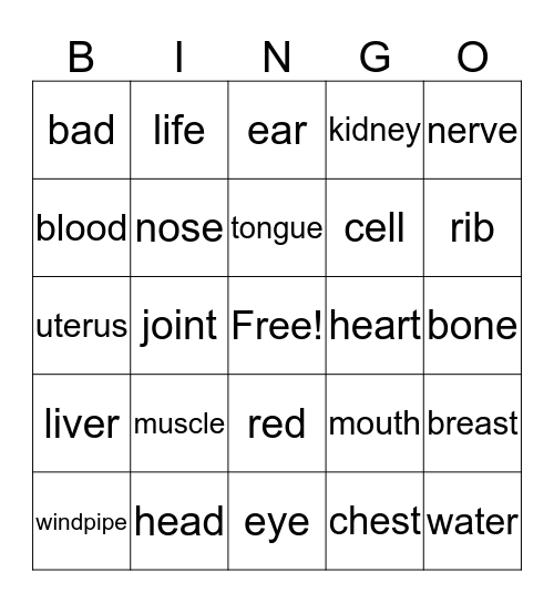 Root Word Bingo Card