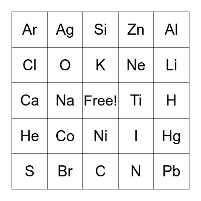 Chemistry Bingo  Bingo Card