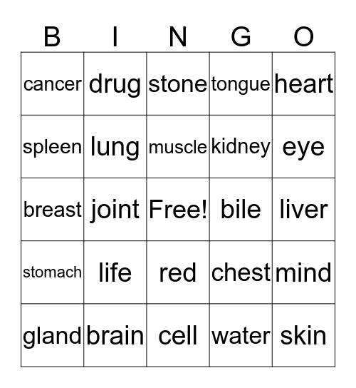 Root Words Bingo Card
