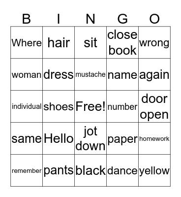 Untitled Bingo Card