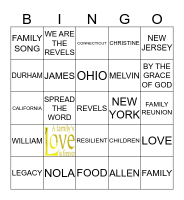 REVELS FAMILY REUNION 2019 Bingo Card