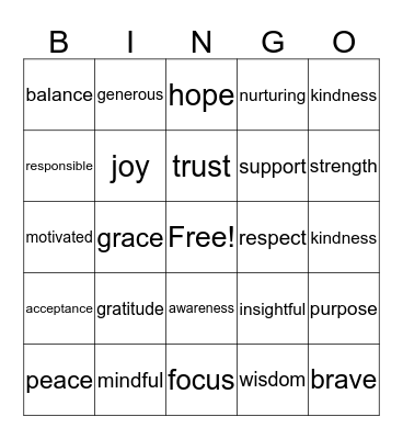 Spirituality Bingo  Bingo Card