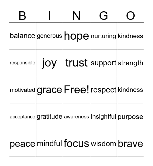 Spirituality Bingo  Bingo Card