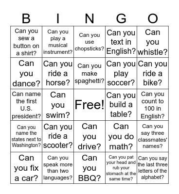 Level 3: Can you? Bingo Card