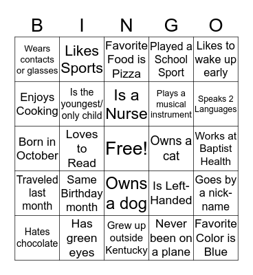 Orientation Bingo Card