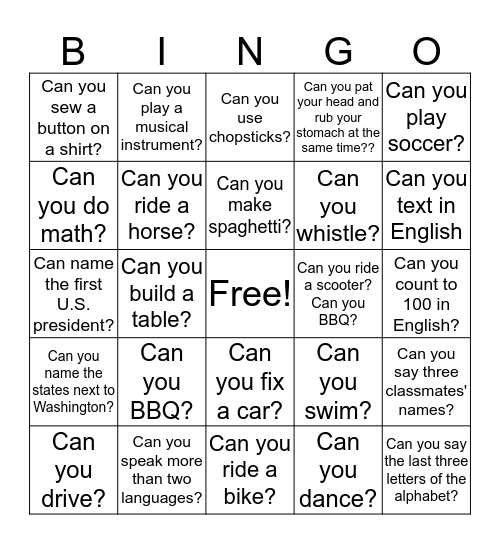 Level 3: Can you? Bingo Card