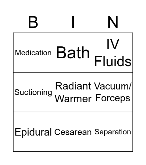 Birth Practices Bingo Card