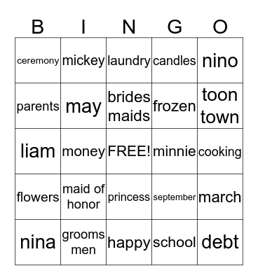 ANESSA'S BRIDAL SHOWER Bingo Card