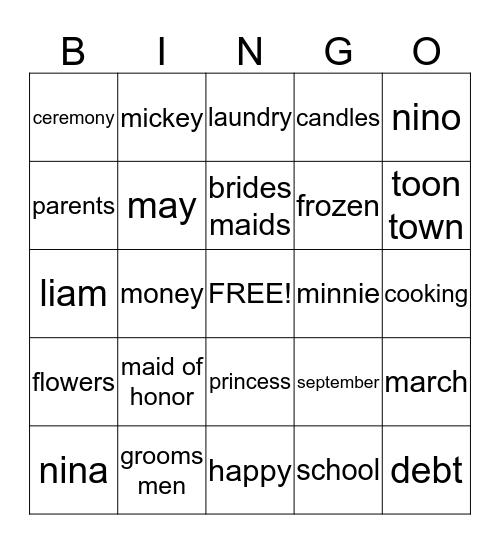 ANESSA'S BRIDAL SHOWER Bingo Card