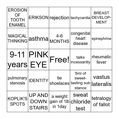 PEDS FINAL REVIEW Bingo Card