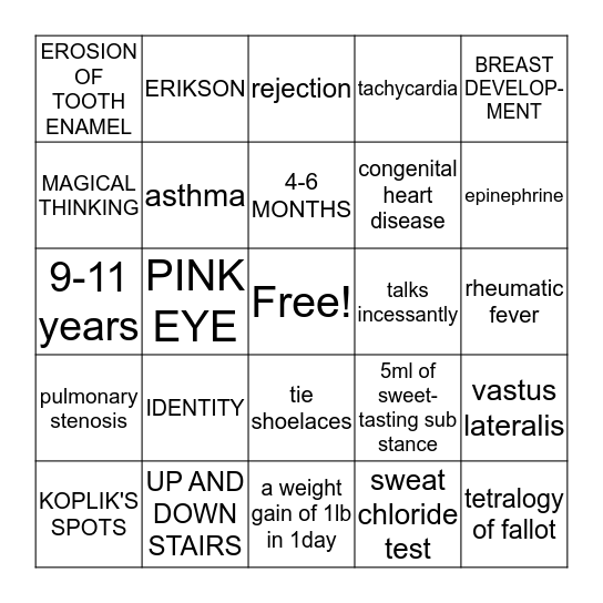 PEDS FINAL REVIEW Bingo Card