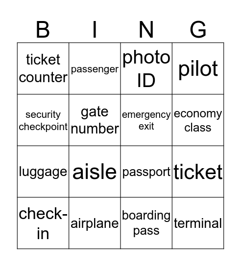 AIRPORT Bingo Card