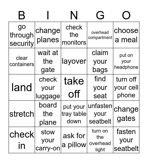 TAKING A FLIGHT Bingo Card