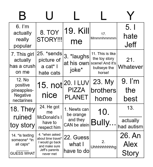 Alex Evans Bingo! Bingo Card