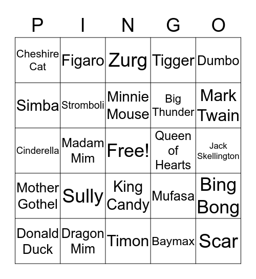 Disney Pin-GO Bingo Card