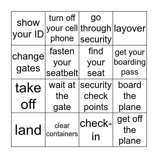 TAKING A FLIGHT Bingo Card