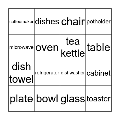 KITCHEN VOCABULARY Bingo Card